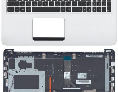 Клавиатура для ноутбука Asus (K501L) Black, с подсветкой (Light) с топ панелью (Silver), RU