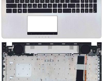 Клавиатура для ноутбука Asus (N56, N56V) Black, с топ-панель (Silver), RU