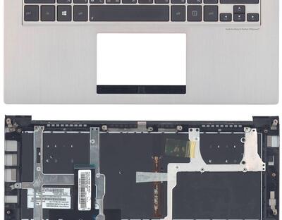 Клавиатура для ноутбука Asus (UX32) Black, с подсветкой (Light) с топ панелью (Silver), RU